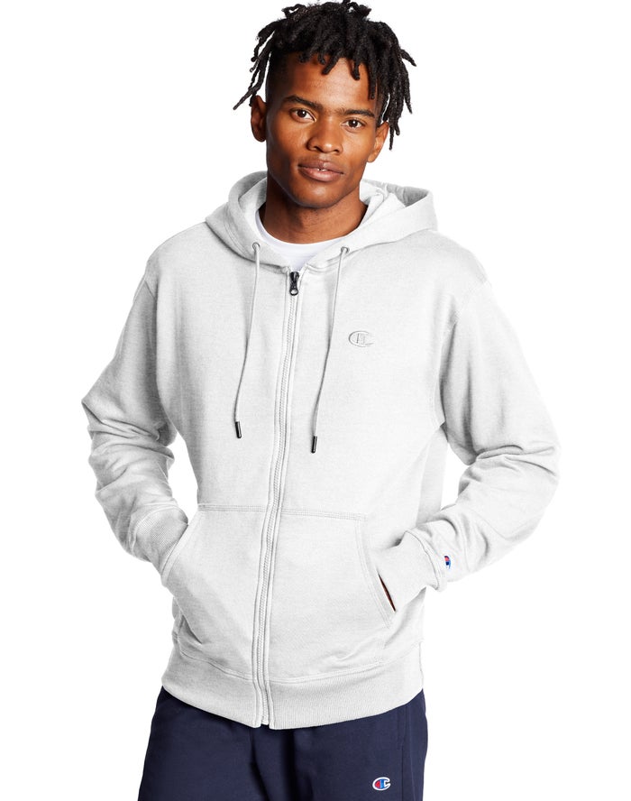 Sudadera Con Capucha Champion Hombre - Powerblend Fleece Full Zip C Logo ( Gris ) 0245789-BO